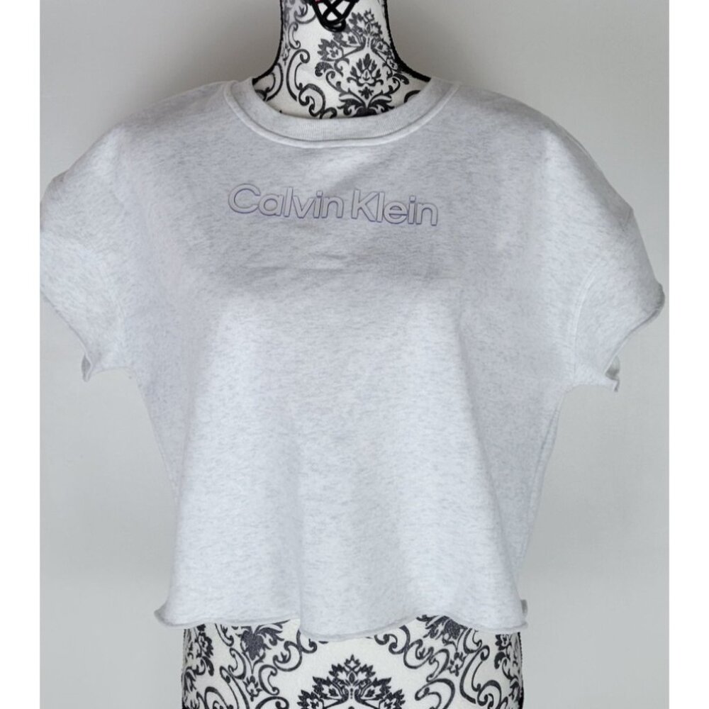 Calvin Klein Cropped Sweatshirt Short Sleeve White Logo Women's Size L